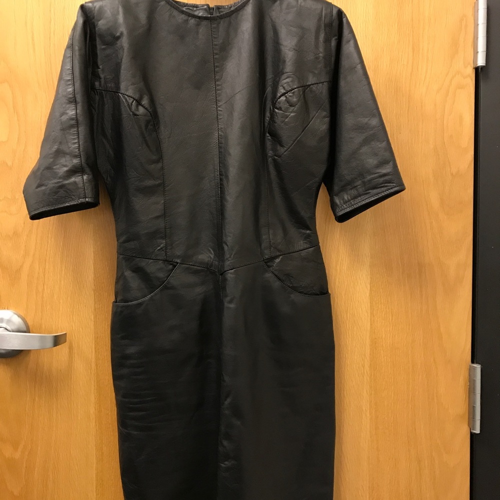 100% leather vintage 80s "code nouveau" dress